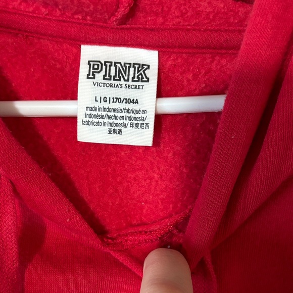 PINK L Victoria's Secret Red Hoodie with Gold Logo oversized long. - Picture 3 of 5
